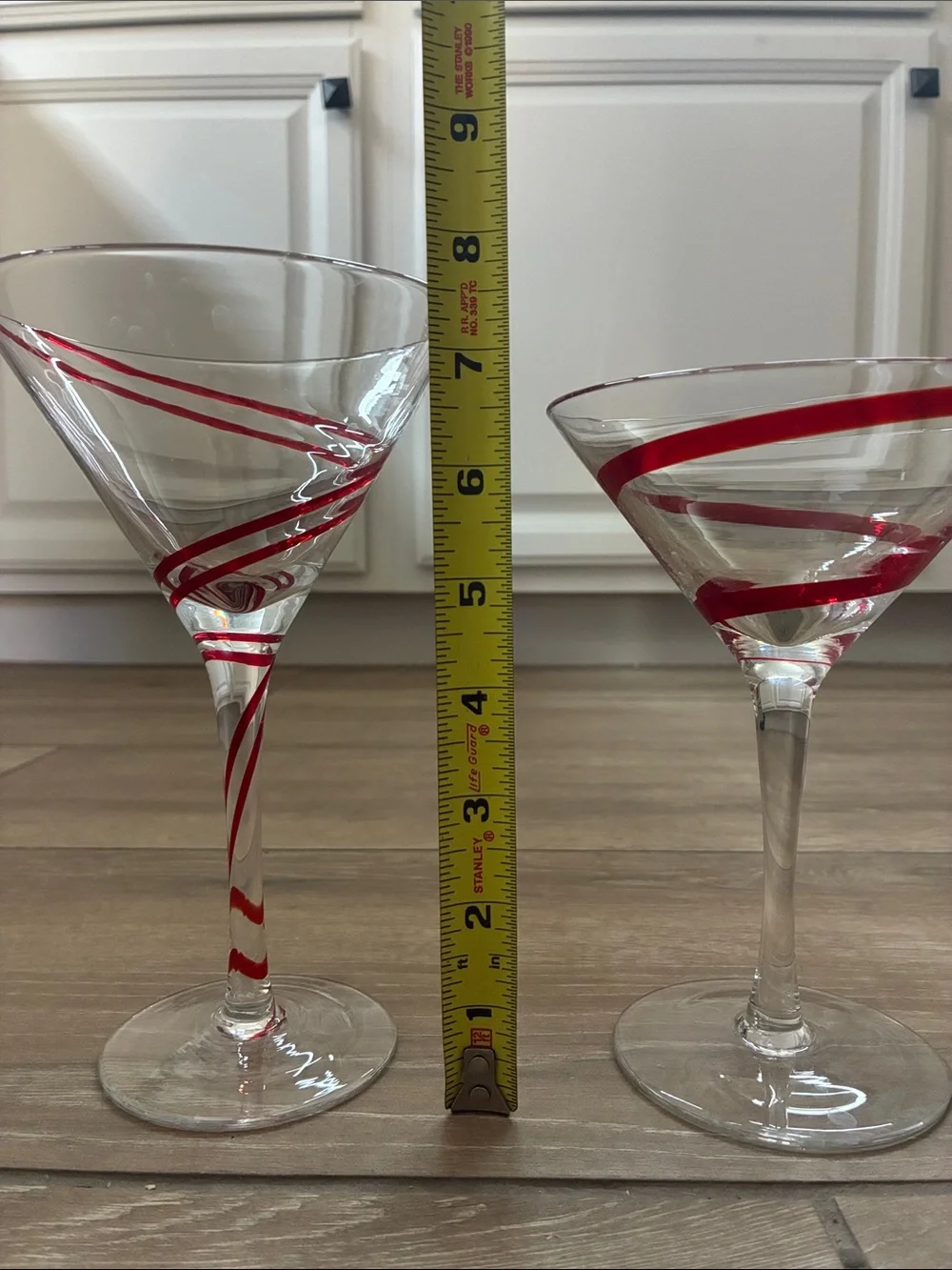 Pier 1 Clear Martini Glasses with Red Swirl (Set of 2)